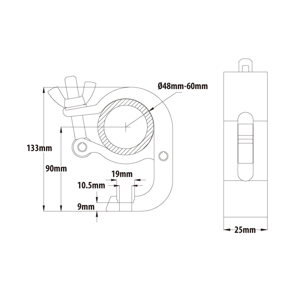 KCP-880B - Slim Mighty Handcuff Coupler, Black dimension diagram
