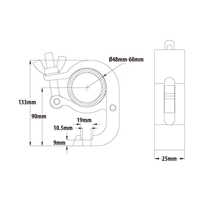 KCP-880B - Slim Mighty Handcuff Coupler, Black dimension diagram