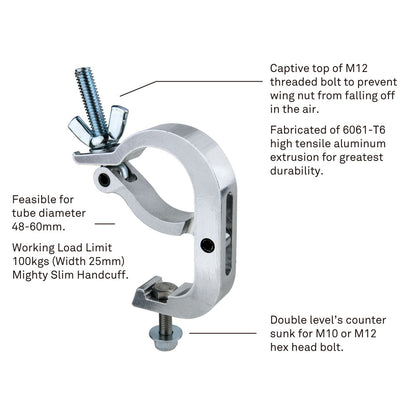 KCP-880 - Slim Mighty Handcuff Coupler, Polished feature callout diagram