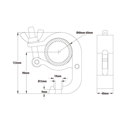 KCP-881B - Mighty Handcuff Coupler, Black dimension diagram