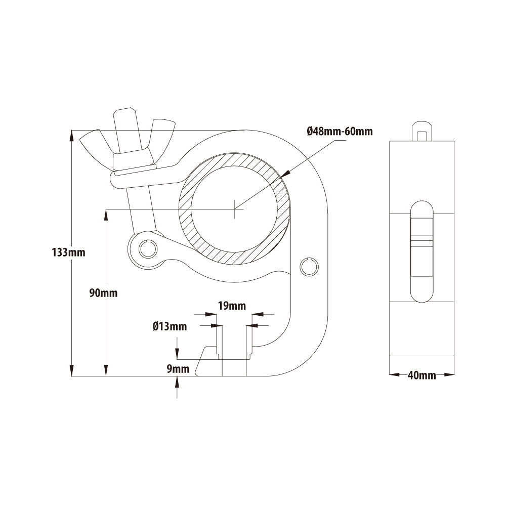 KCP-881 - Mighty Handcuff Coupler, Polished dimension diagram