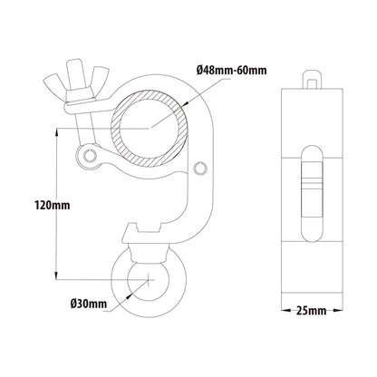 KCP-882B - Slim Mighty Handcuff Eye Ring Opening Coupler, Black dimension diagram