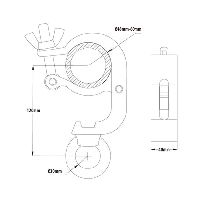KCP-883B - Mighty Handcuff Eye Ring Opening Coupler, Black dimension diagram