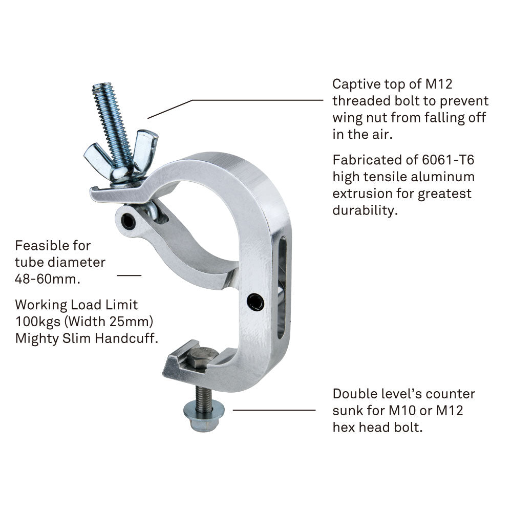 KCP-883B - Mighty Handcuff Eye Ring Opening Coupler, Black feature callout diagram