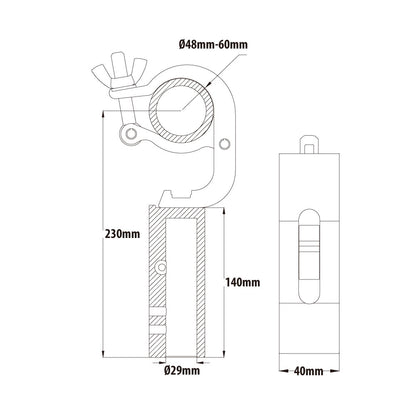 KCP-885 - Mighty Handcuff Quick TV Coupler, Polished dimension diagram