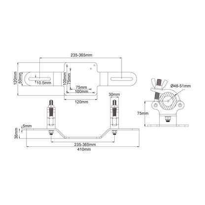 KCP-886 - VESA Screen Truss Mount dimension diagram