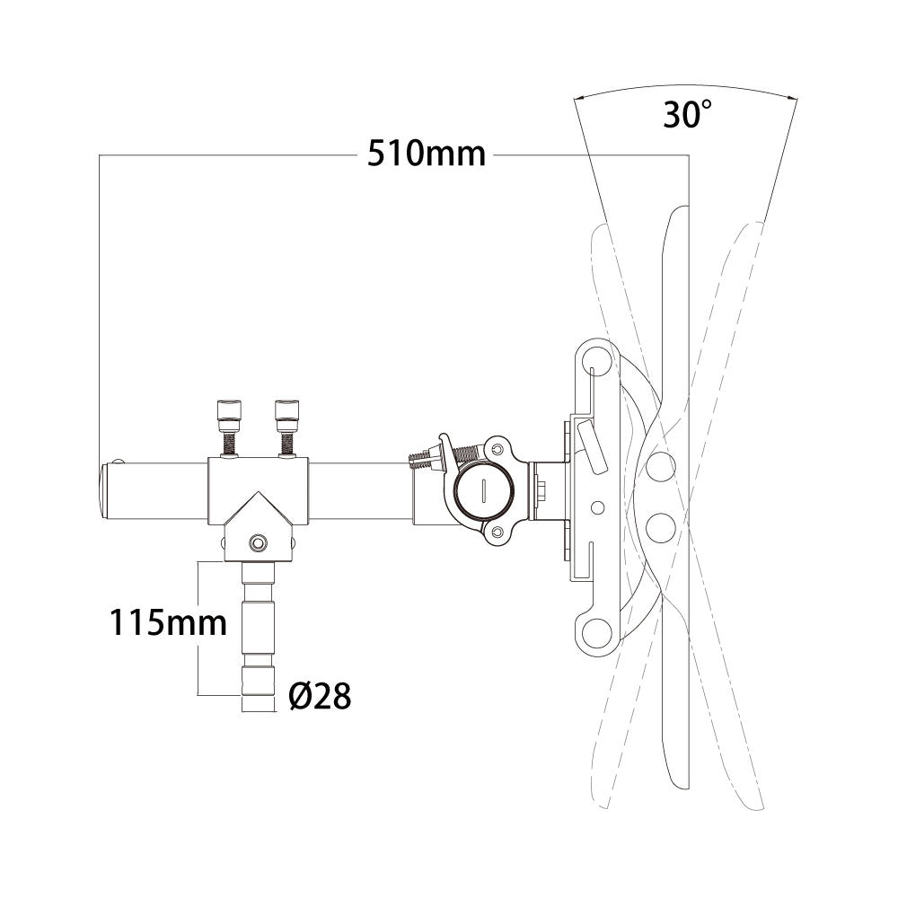 KCP-888 - Universal TV Tilt Stand Mount tilt angle dimension diagram