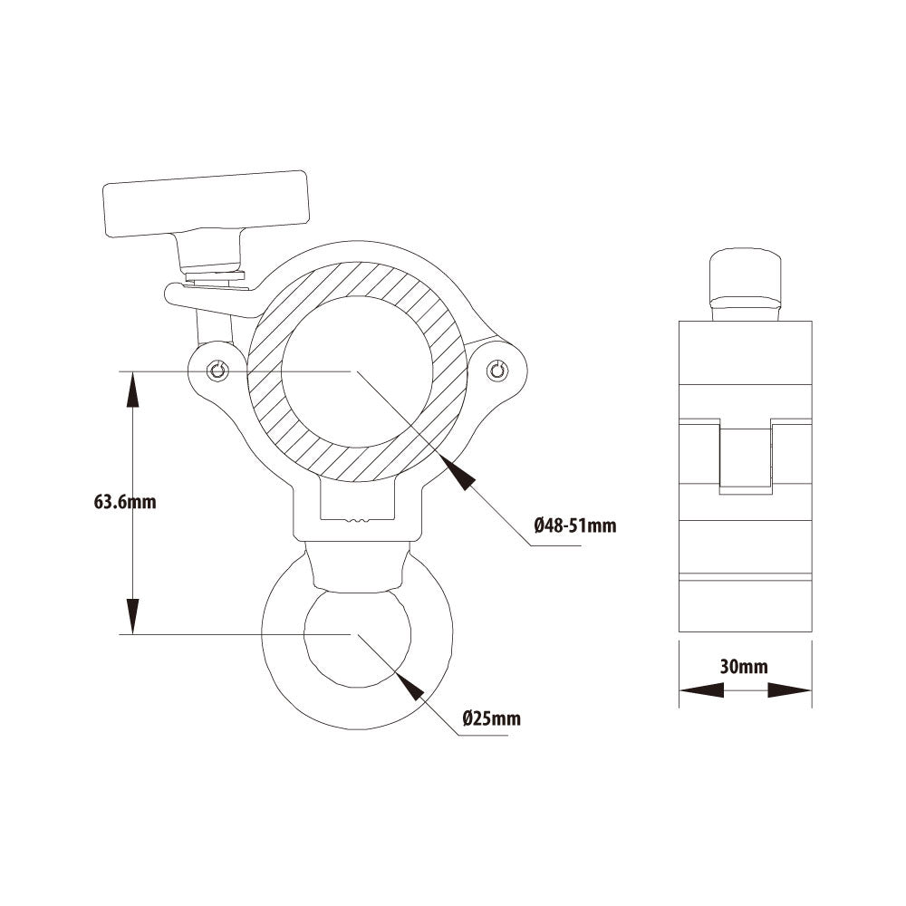 KCP-903B - Eye Ring Opening Burger Coupler, Black dimension diagram