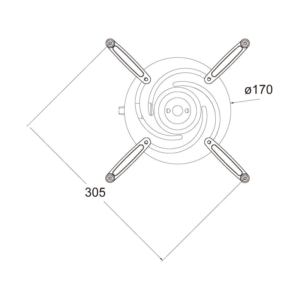 KD-301 - Heavy Duty Universal Projector Mount with Receiver top plate dimension diagram