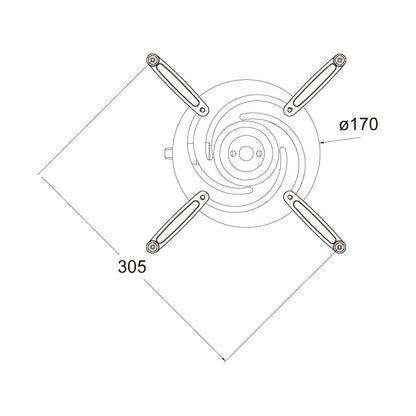 KD-301 - Heavy Duty Universal Projector Mount with Receiver top plate dimension diagram