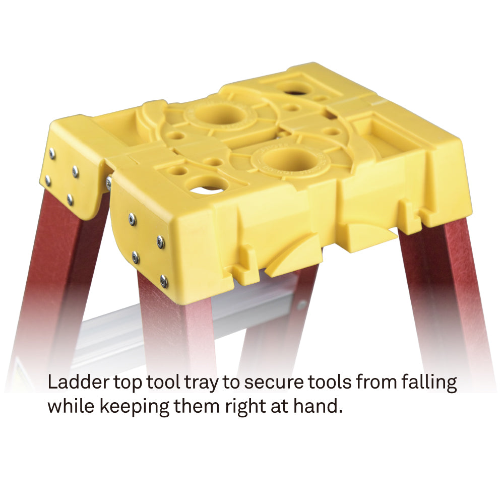 KFL-T6 - Fiberglass Step Ladder, Double-Sided top tray close-up