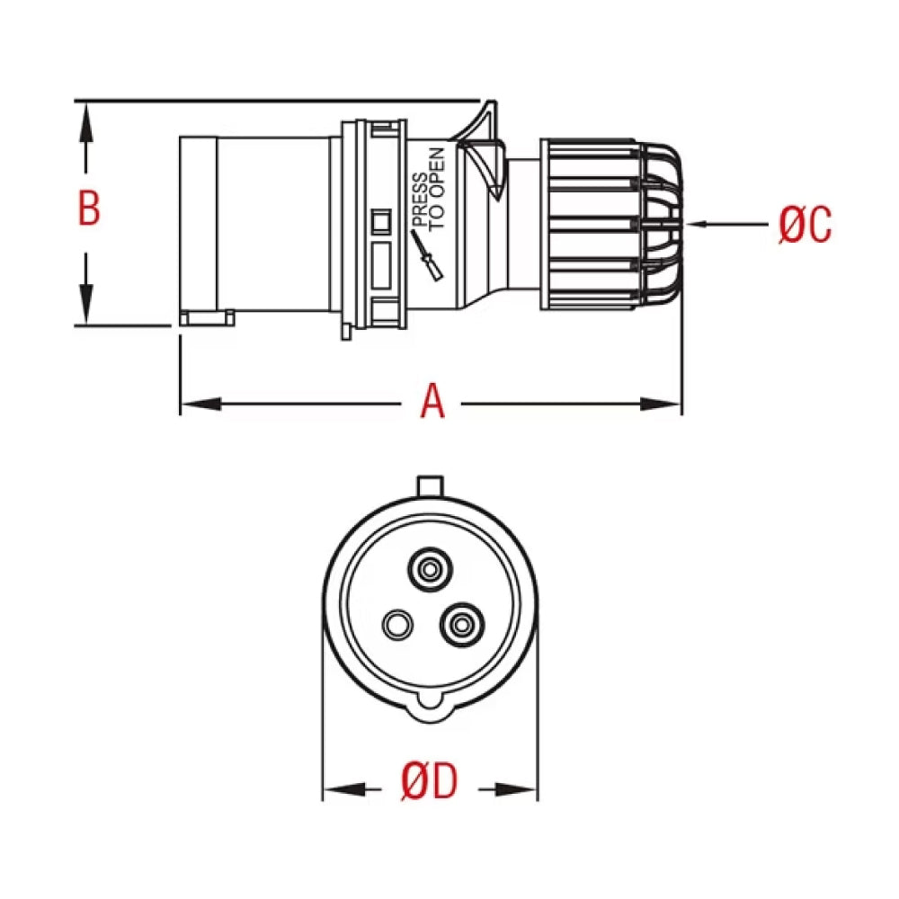 KHTN013-4 - CEE Connector dimension diagram