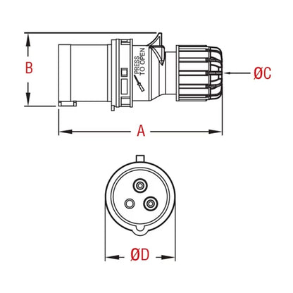 KHTN013 - CEE Connector dimension diagram