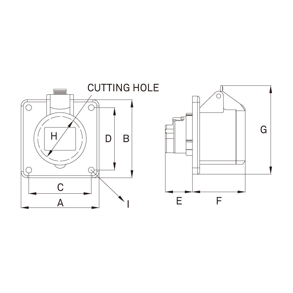 KHTN424 - CEE Receptacle dimension diagram