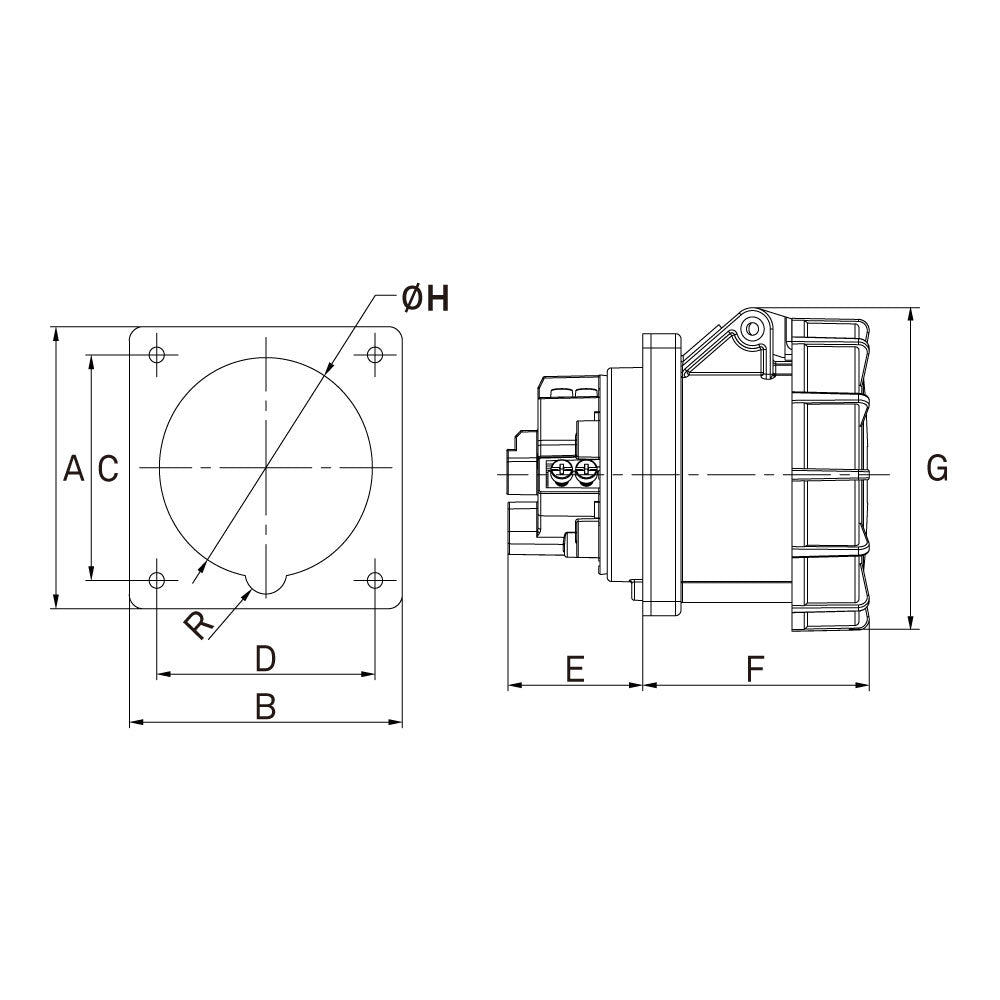 KHTN4451 - CEE Receptacle dimension diagram