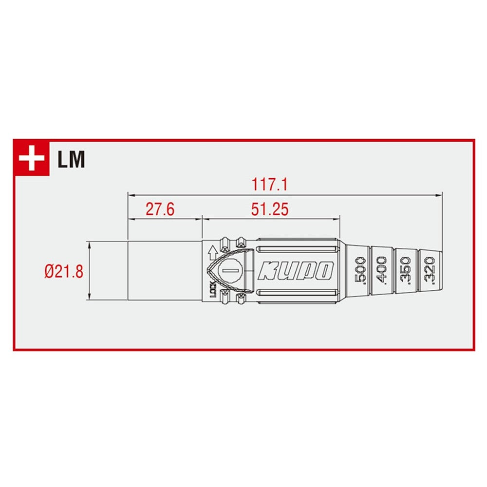 KL-150LMR - K-LOK 150 A Single-Pole Line Connector Male Red line connector dimension diagram