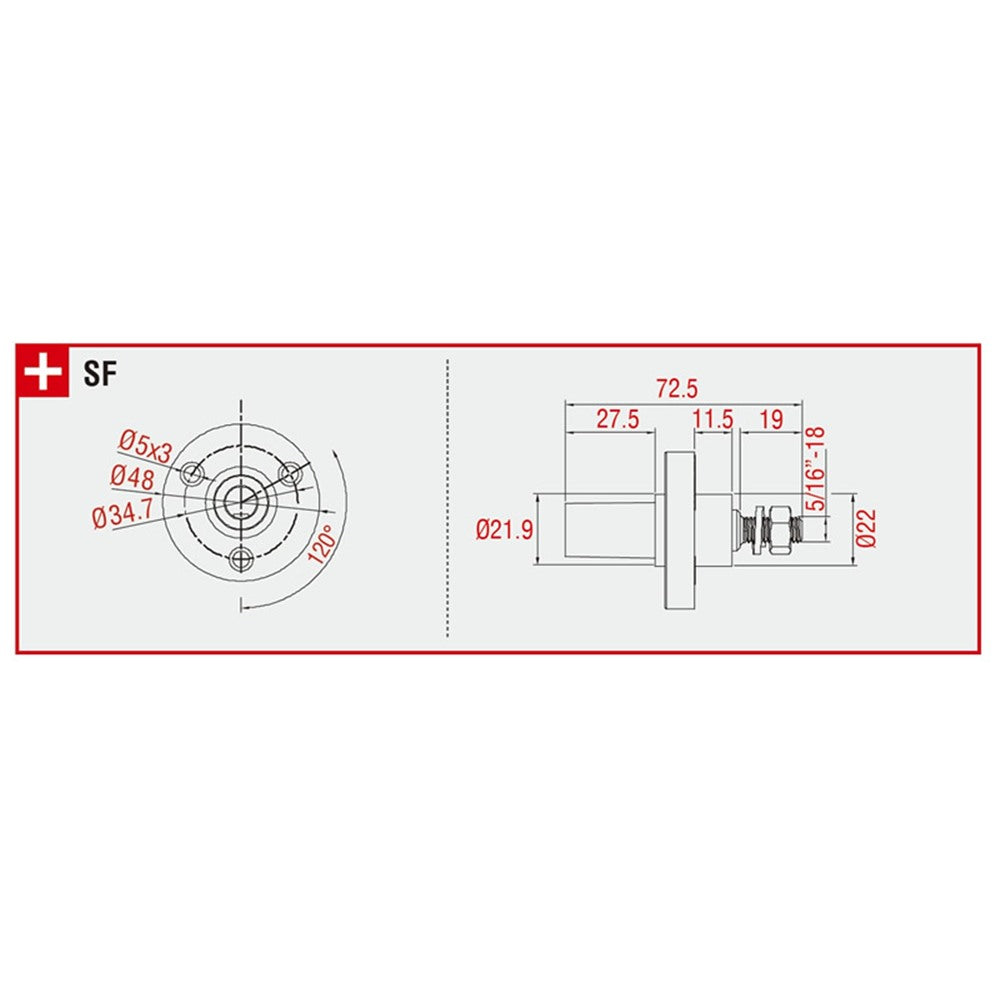 KL-150SFG - K-LOK 150 A Single-Pole Panel Mount Receptacle Female (Thread-Stud Type) Green panel mount dimension diagram