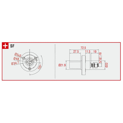 KL-150SFW - K-LOK 150 A Single-Pole Panel Mount Receptacle Female (Thread-Stud Type) White panel mount dimension diagram