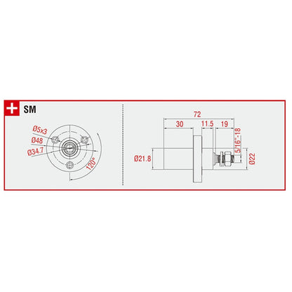 KL-150SMBN - K-LOK 150 A Single-Pole Panel Mount Receptacle Male (Thread-Stud Type) Brown panel mount dimension diagram