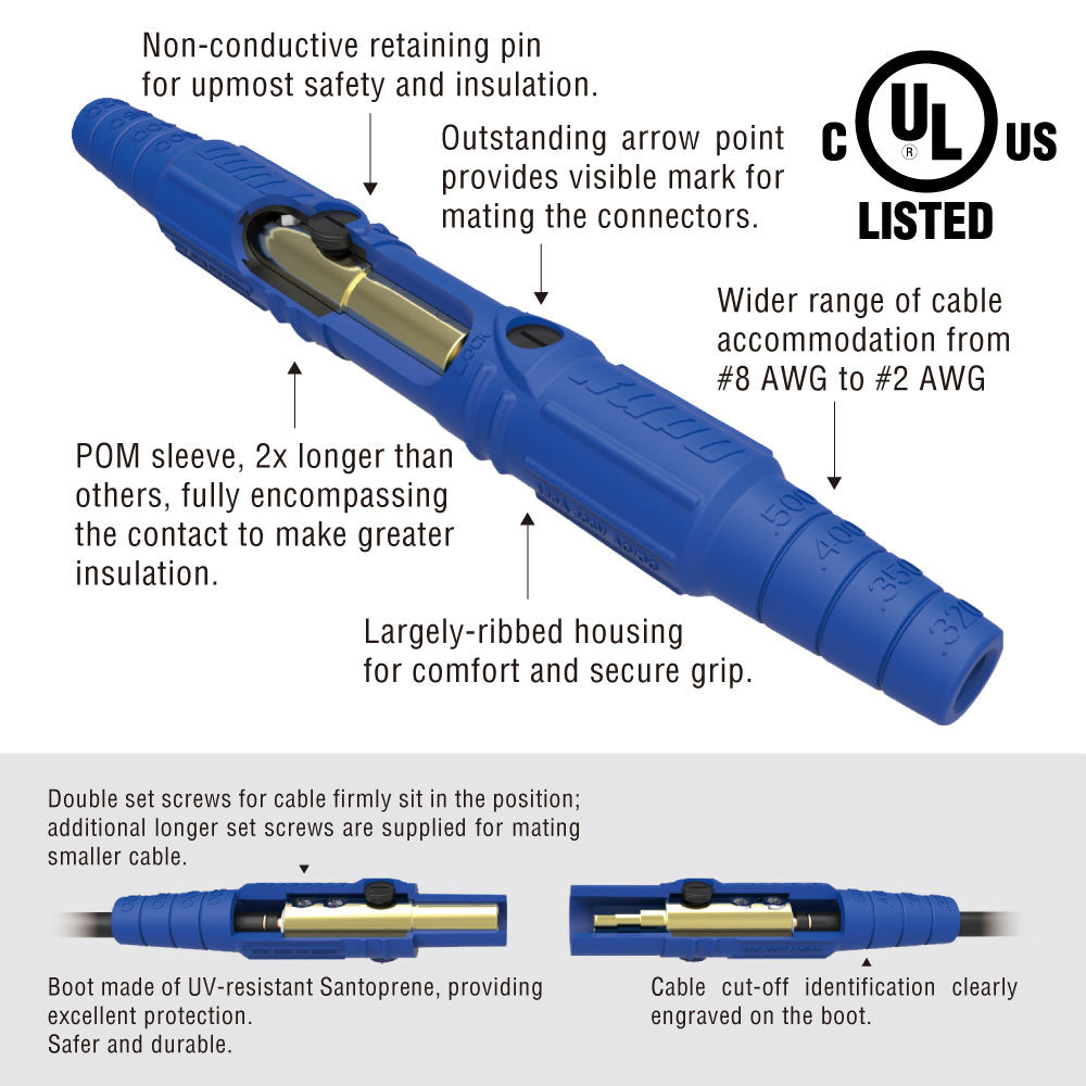 KL-150SMB - K-LOK 150 A Single-Pole Panel Mount Receptacle Male (Thread-Stud Type) Blue housing and contact feature callout diagram
