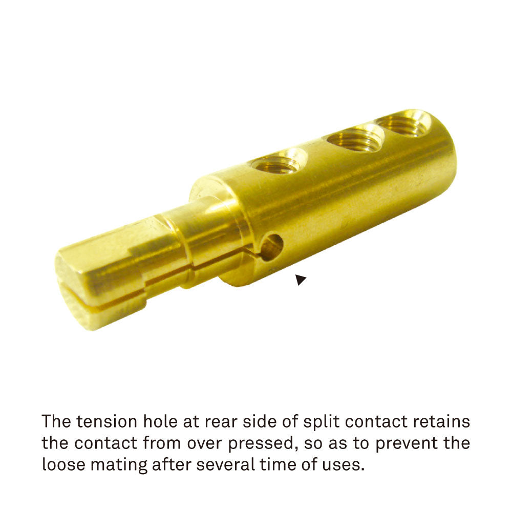 KL-150SMR - K-LOK 150 A Single-Pole Panel Mount Receptacle Male (Thread-Stud Type) Red brass split contact detail