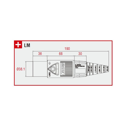 KL-400LMGY - K-LOK 400 A Single-Pole Line Connector Male Grey line connector dimension diagram