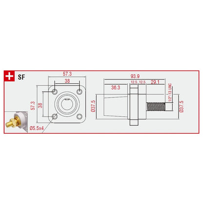 KL-400SFW - K-LOK 400 A Single-Pole Panel Mount Receptacle Female (Thread-Stud Type) White panel mount dimension diagram