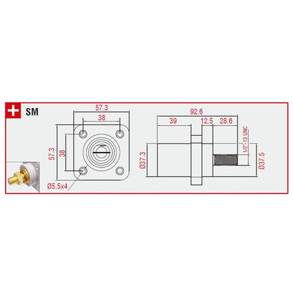 KL-400SMGY - K-LOK 400 A Single-Pole Panel Mount Receptacle Male (Thread-Stud Type) Grey panel mount dimension diagram