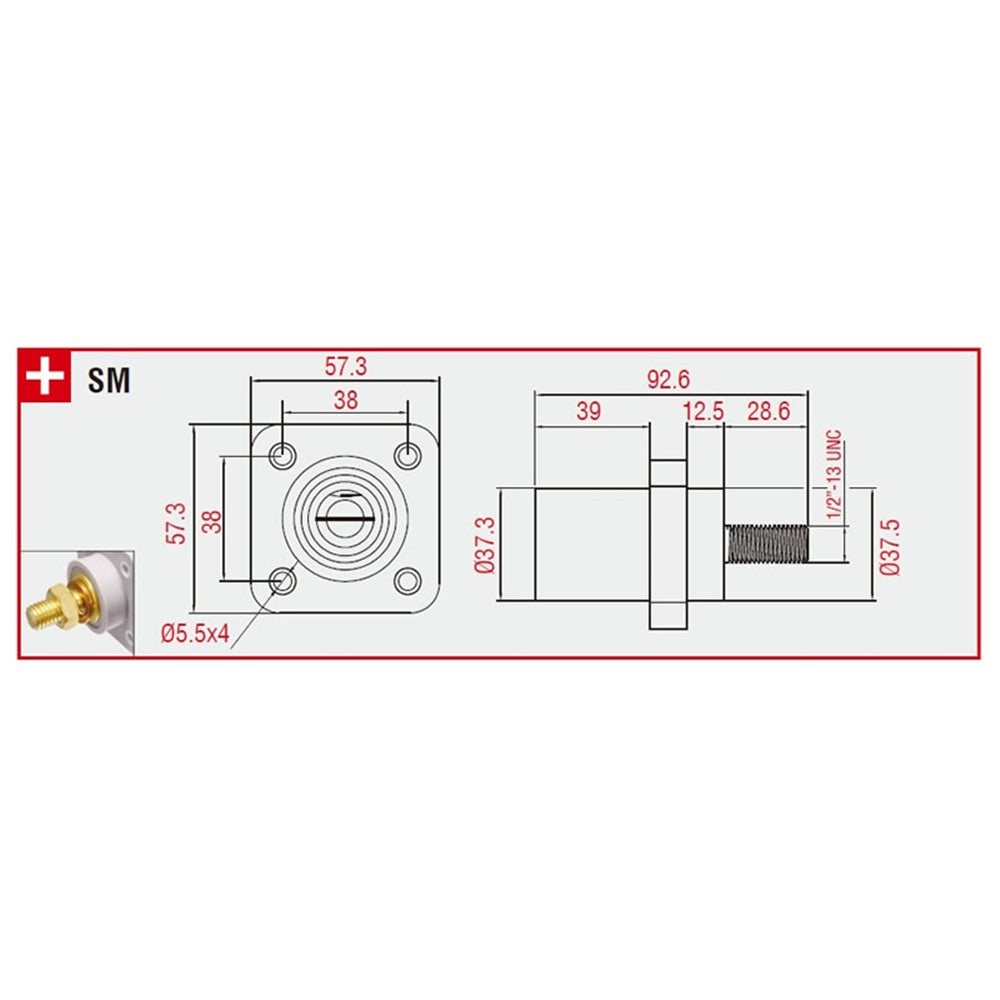 KL-400SMY - K-LOK 400 A Single-Pole Panel Mount Receptacle Male (Thread-Stud Type) Yellow panel mount dimension diagram