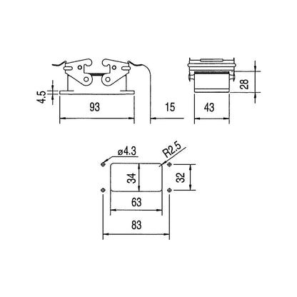 KM10B1 - KUPO Multi-Pin 10-Pin Housing dimension diagram