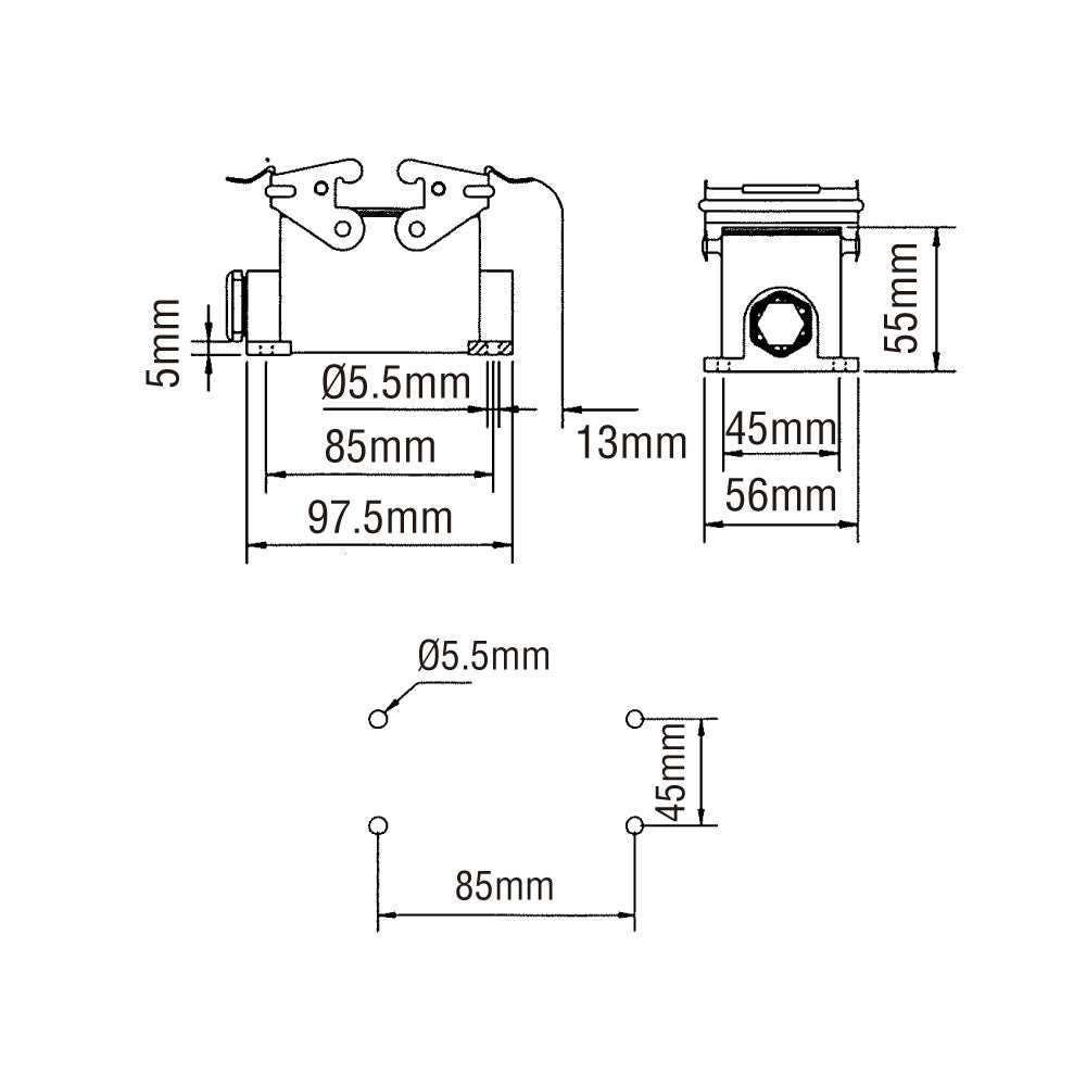 KM10B2 - KUPO Multi-Pin 10-Pin Housing Closed Bottom dimension diagram