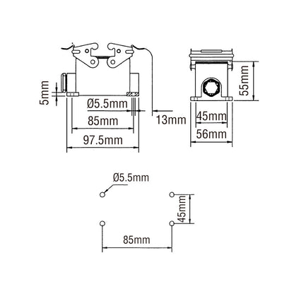 KM10B2 - KUPO Multi-Pin 10-Pin Housing Closed Bottom dimension diagram