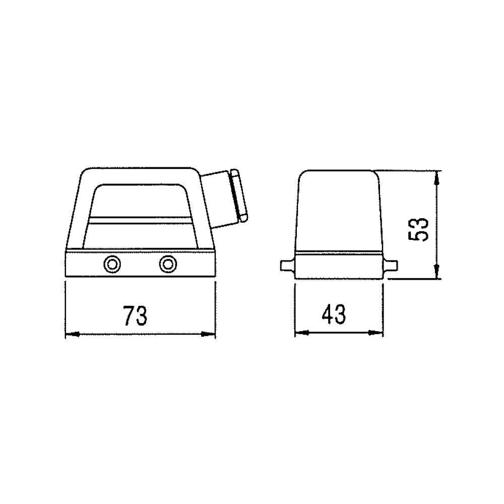 KM10H1 - KUPO Multi-Pin 10-Pin Side Outlet Hood dimension diagram