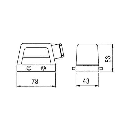 KM10H1 - KUPO Multi-Pin 10-Pin Side Outlet Hood dimension diagram