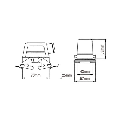 KM10H5 - KUPO Multi-Pin 10-Pin Closed Side Outlet Hood dimension diagram