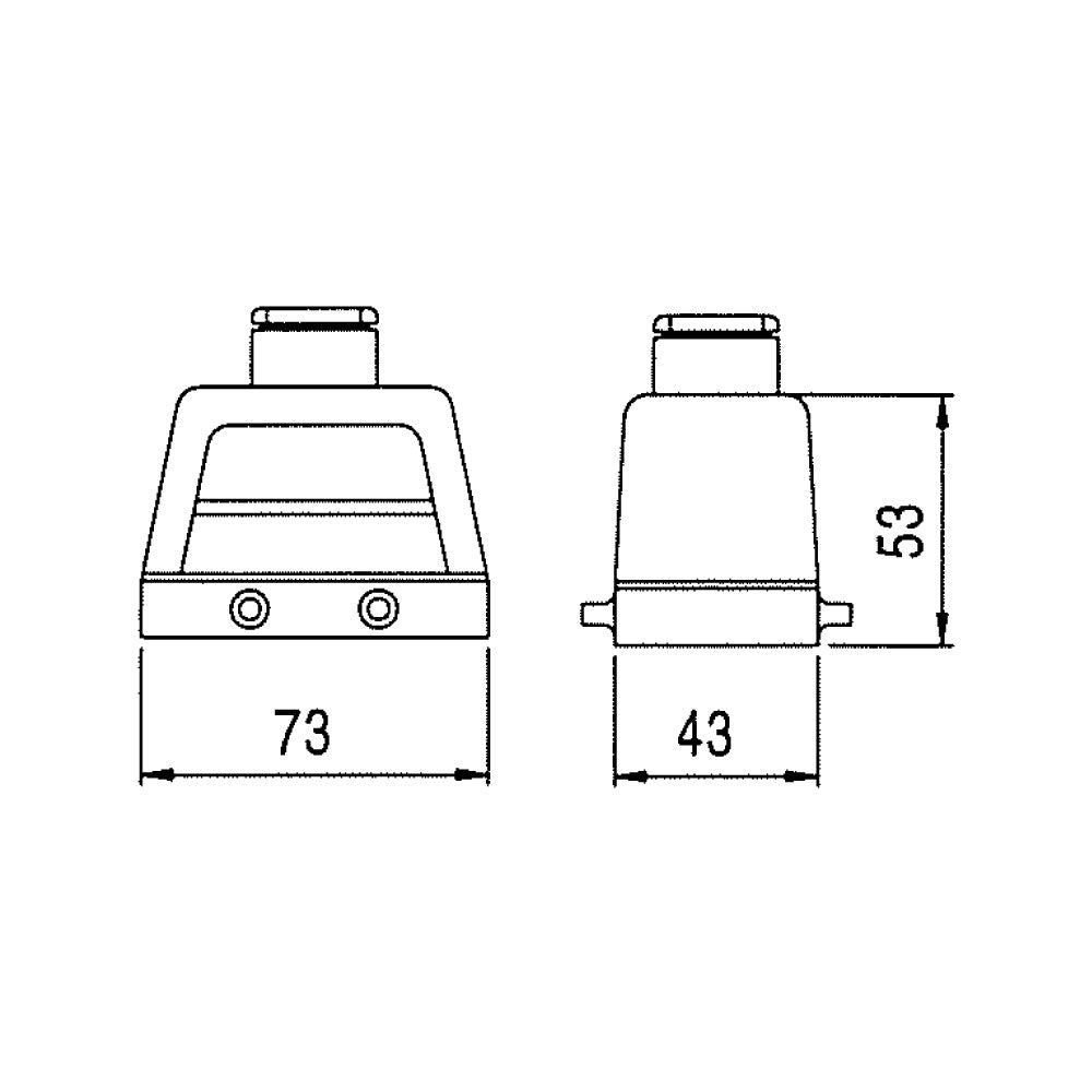 KM10U1 - KUPO Multi-Pin 10-Pin Top Outlet Hood dimension diagram