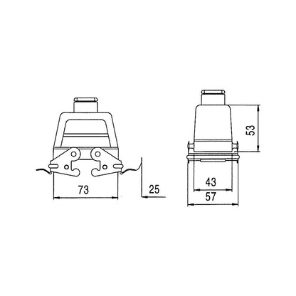 KM10U5 - KUPO Multi-Pin 10-Pin Closed Top Outlet Hood dimension diagram