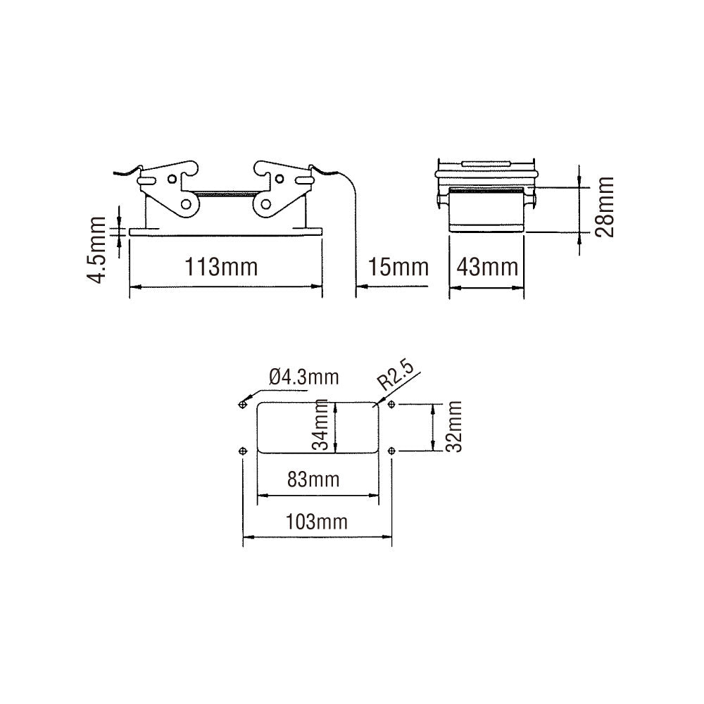 KM16B1 - KUPO Multi-Pin 16-Pin Housing dimension diagram