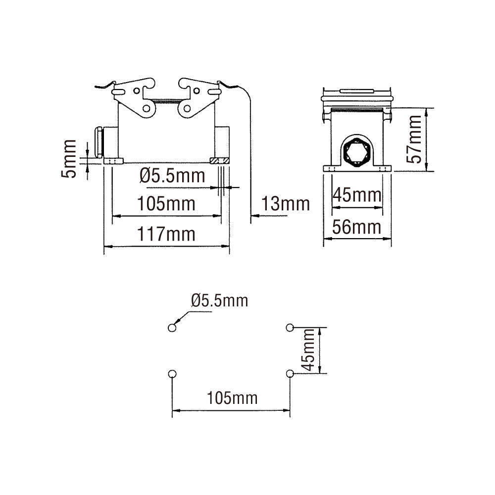 KM16B2 - KUPO Multi-Pin 16-Pin Housing Closed Bottom dimension diagram