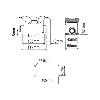 KM16B2 - KUPO Multi-Pin 16-Pin Housing Closed Bottom dimension diagram