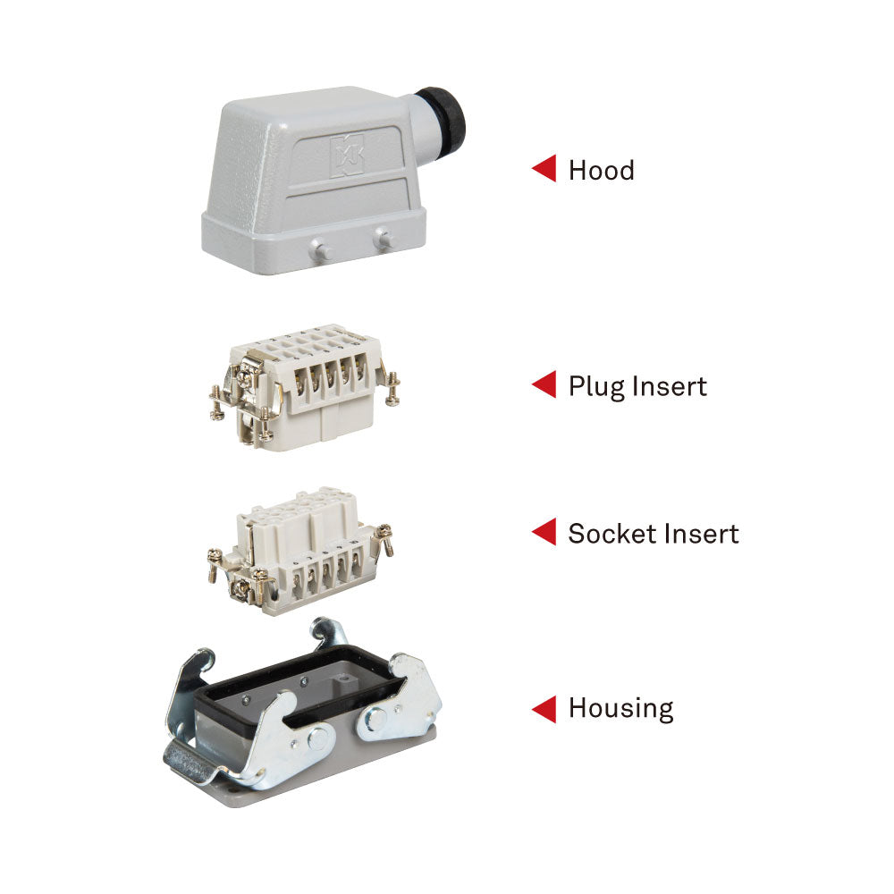 KM16B2 - KUPO Multi-Pin 16-Pin Housing Closed Bottom hood insert and housing exploded view