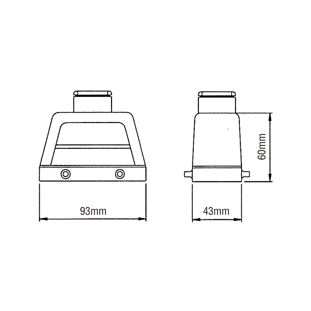 KM16U1 - KUPO Multi-Pin 16-Pin Top Outlet Hood dimension diagram