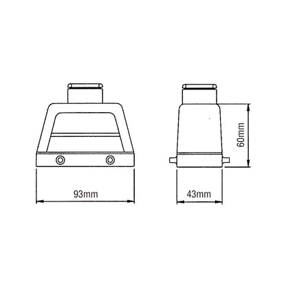 KM16U1 - KUPO Multi-Pin 16-Pin Top Outlet Hood dimension diagram