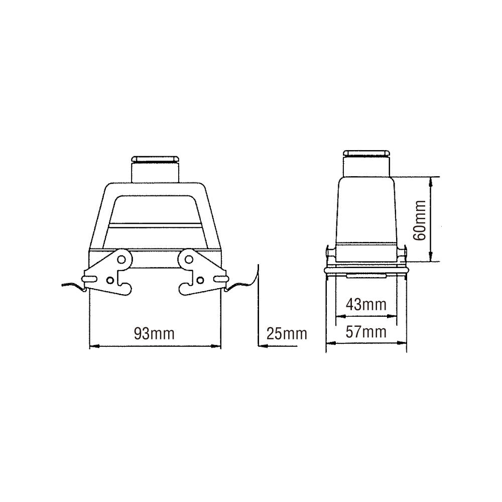 KM16U5 - KUPO Multi-Pin 16-Pin Closed Top Outlet Hood dimension diagram