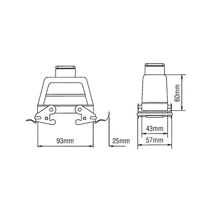 KM16U5 - KUPO Multi-Pin 16-Pin Closed Top Outlet Hood dimension diagram