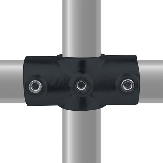 KPC-019B - Pipe Clamp Two Socket Cross (Black) installed pipe clamp view