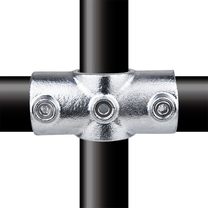 KPC-019 - Pipe Clamp Two Socket Cross (Silver) installed pipe clamp view