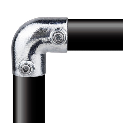 KPC-025 - Pipe Clamp 90° Elbow (Silver) installed pipe clamp view