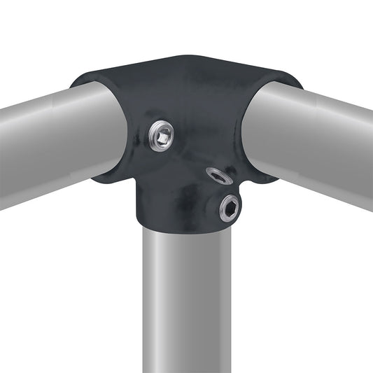 KPC-028B - Pipe Clamp 3 Way 90° (Black) installed pipe clamp view