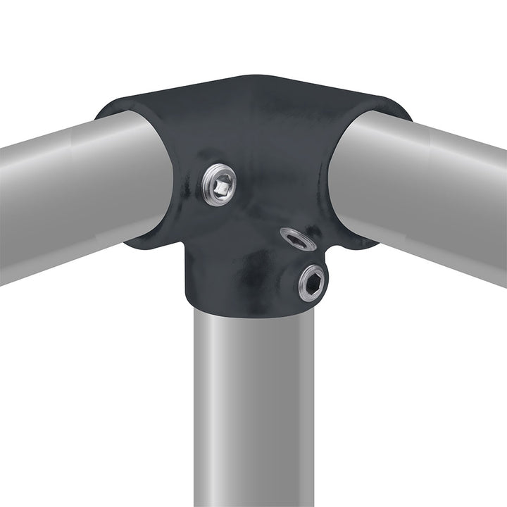 KPC-028B - Pipe Clamp 3 Way 90° (Black) installed pipe clamp view